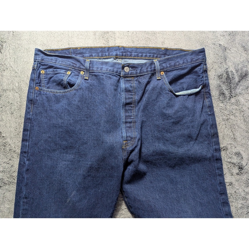 Levi's 501 Button Fly Straight Leg Jeans Men's Size 42x32 Dark Wash - Picture 2 of 15